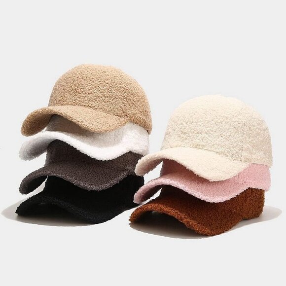 Women Hook and Loop Lamb Wool Solid Color Warm Baseball Cap Straight, Adjustable - Picture 8 of 8
